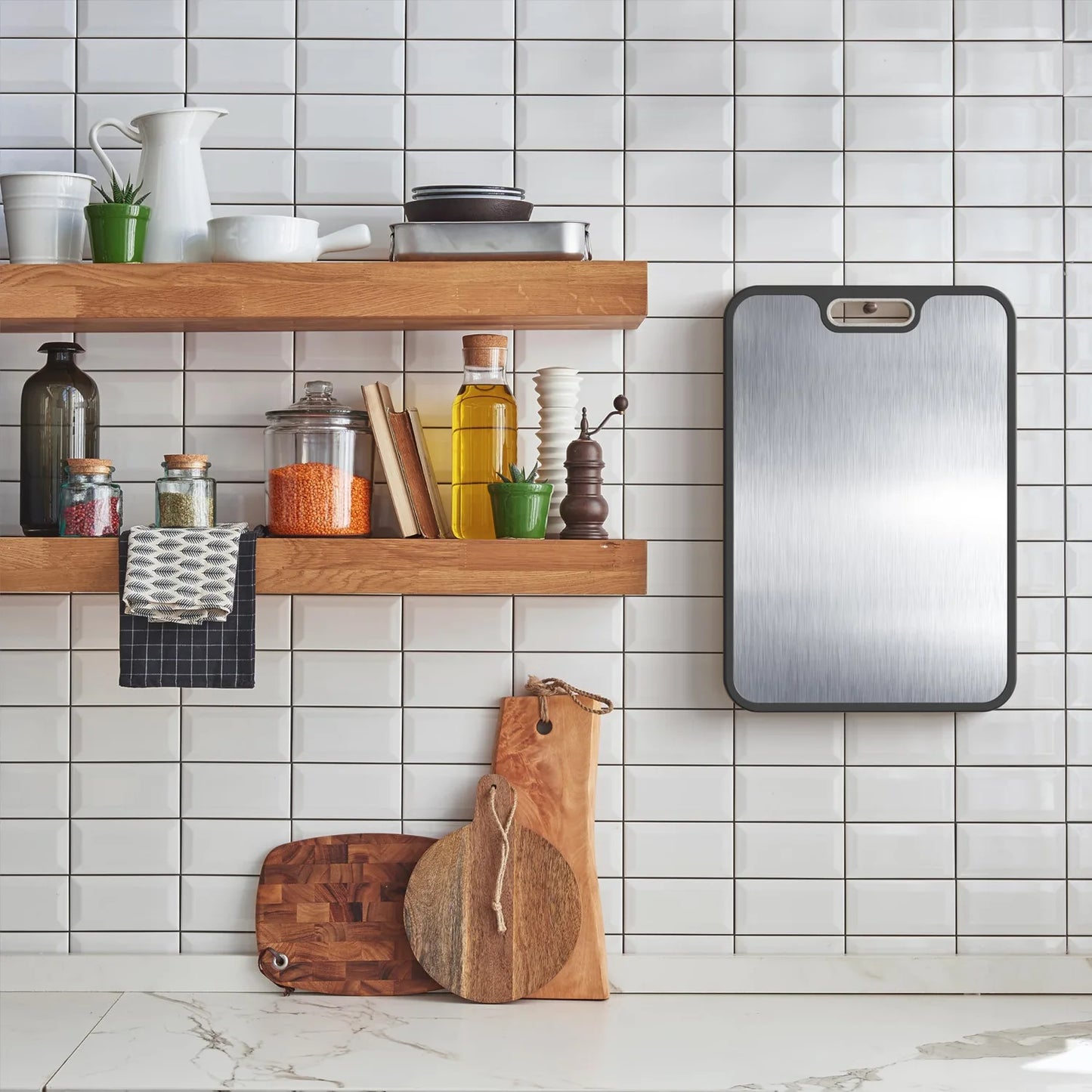 Top Quality Dishwasher Safe Thickened  Double Sided 304 Stainless Steel  Cutting Board for Meat Fruit Vegetable Bread
