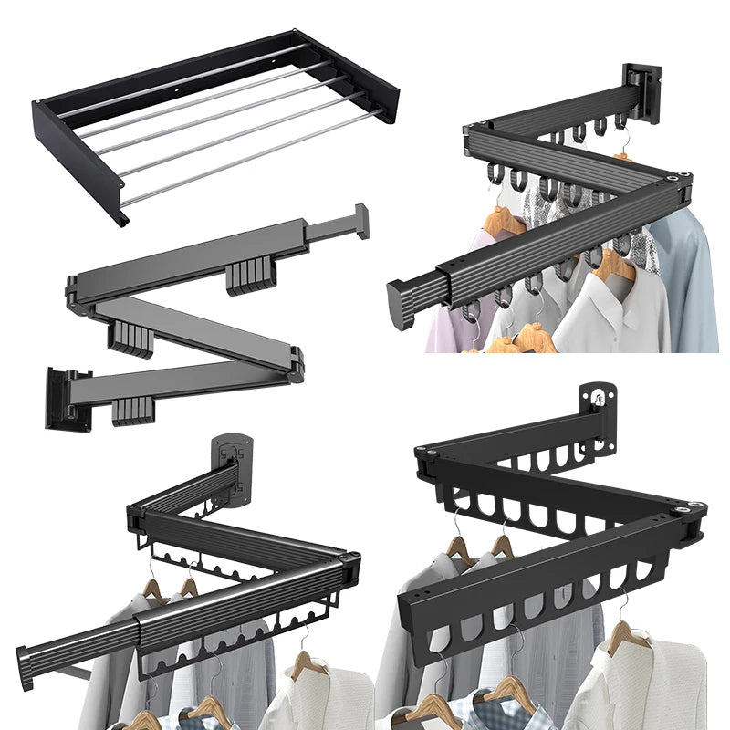 Laundry Retractable Drying Rack Folding Wall Mounted Clothes Hanger Rack
