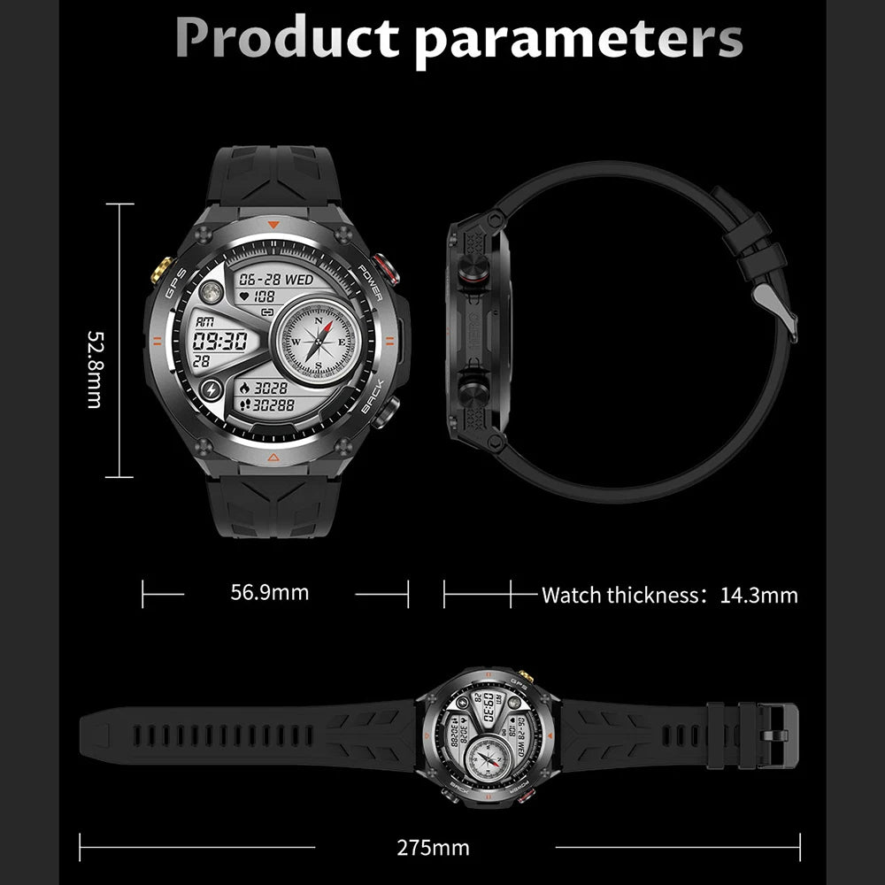 SENBONO GPS Smart Watch Men 1.45'' HD Screen Built-In GPS Altimeter Barometer Compass AI Voice Compatible with Android & iPhone
