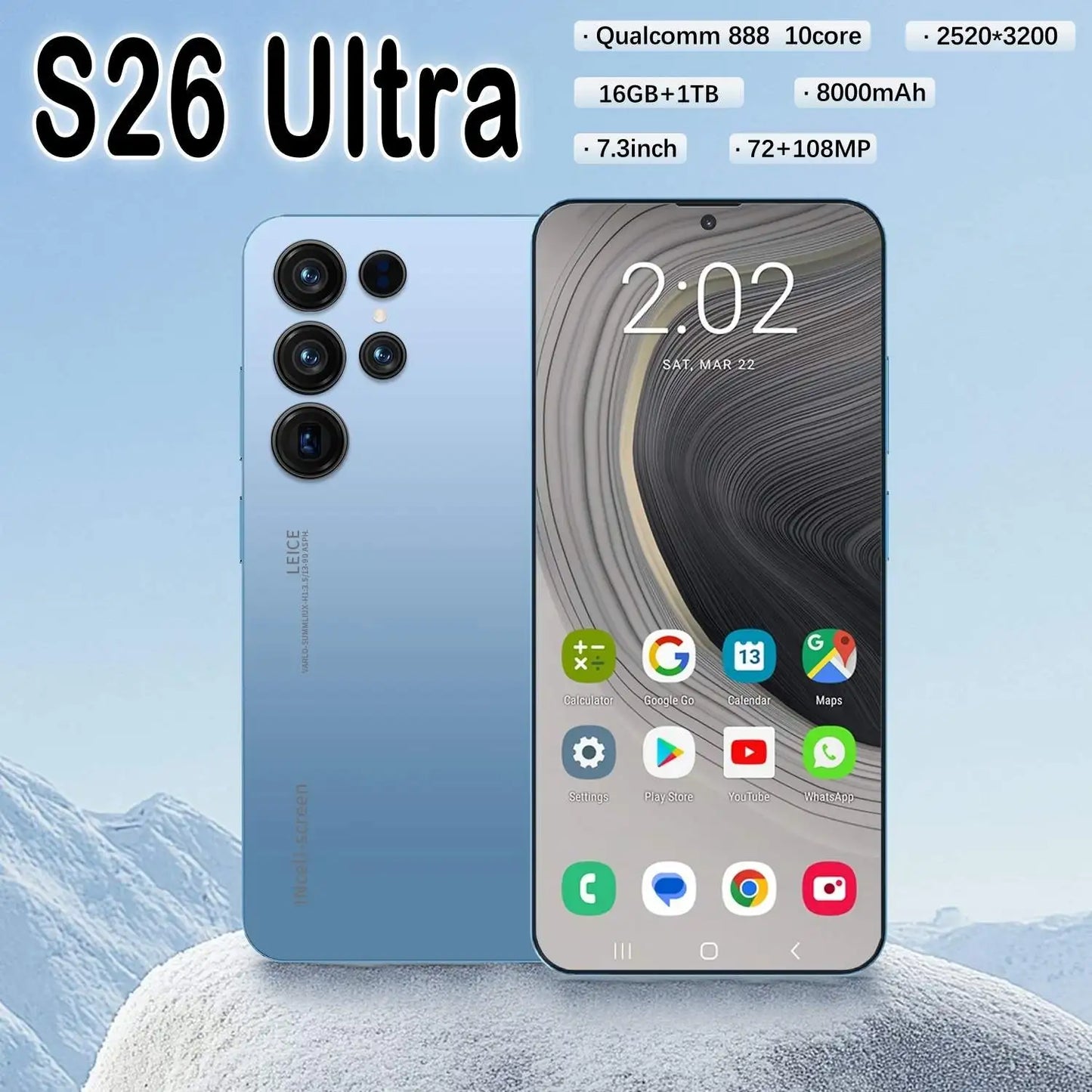 Original Unlocked S26 Ultra Smartphone 7.3 Inch Full HD Screen 16GB+1TB Memory Android 15 108MP Rear Camera Face ID LTE CDMA