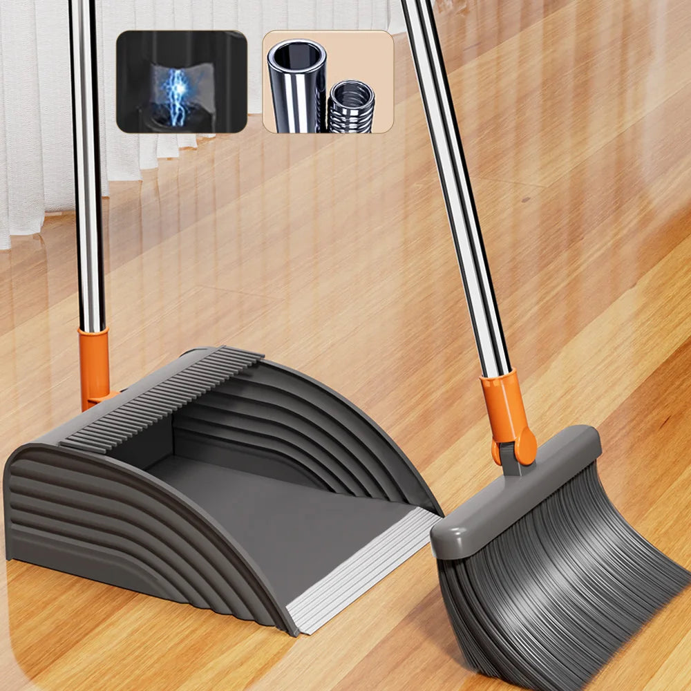 High Quality Durable Stainless Steel Magic Broom Long-Handled Dustpan Set Soft Bristles PP for Home Cleaning for Kitchen Floors