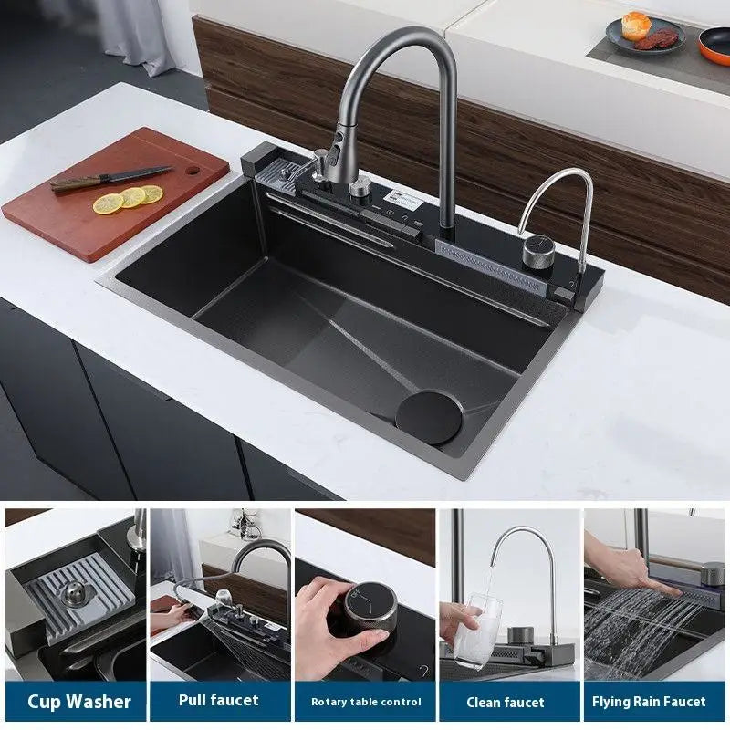 Modern Luxury Stainless Steel Waterfall Kitchen Sink Commercial Multi Function Smart Piano Sink for Kitchen