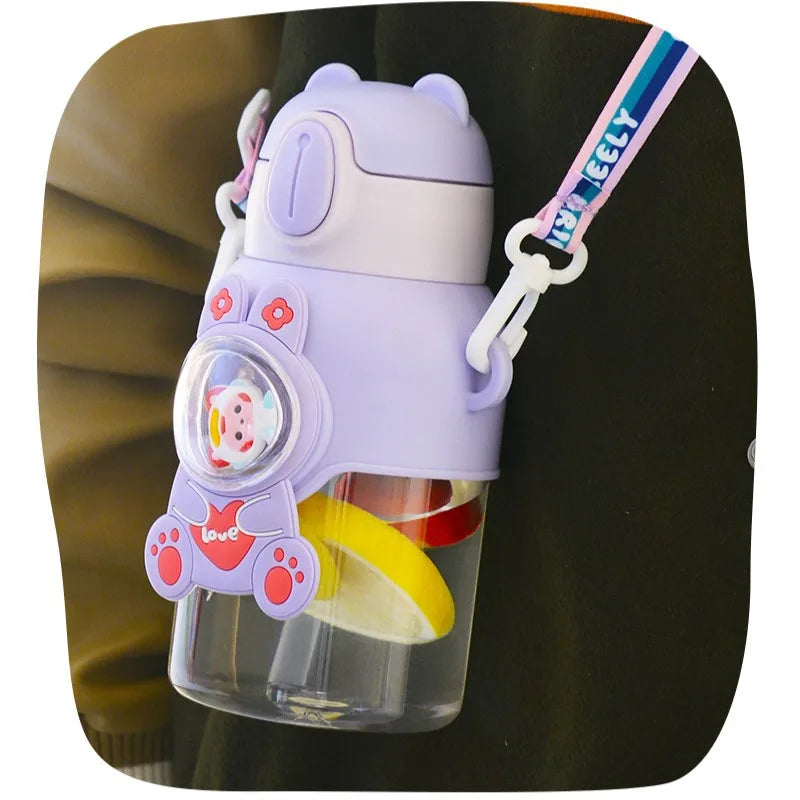 Children's Water Cup Anti-drop Straw Cup Boys Girls School Kindergarten Baby Bear Water Bottle Plastic Drinkware Kids Cups