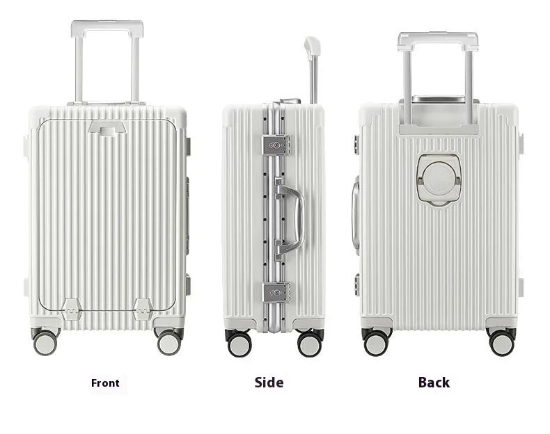 2024 New Design Front Open Carry on  Luggage Lightweight Hard Side Suitcase Travel Luggage With USB Charger and Cup Holder