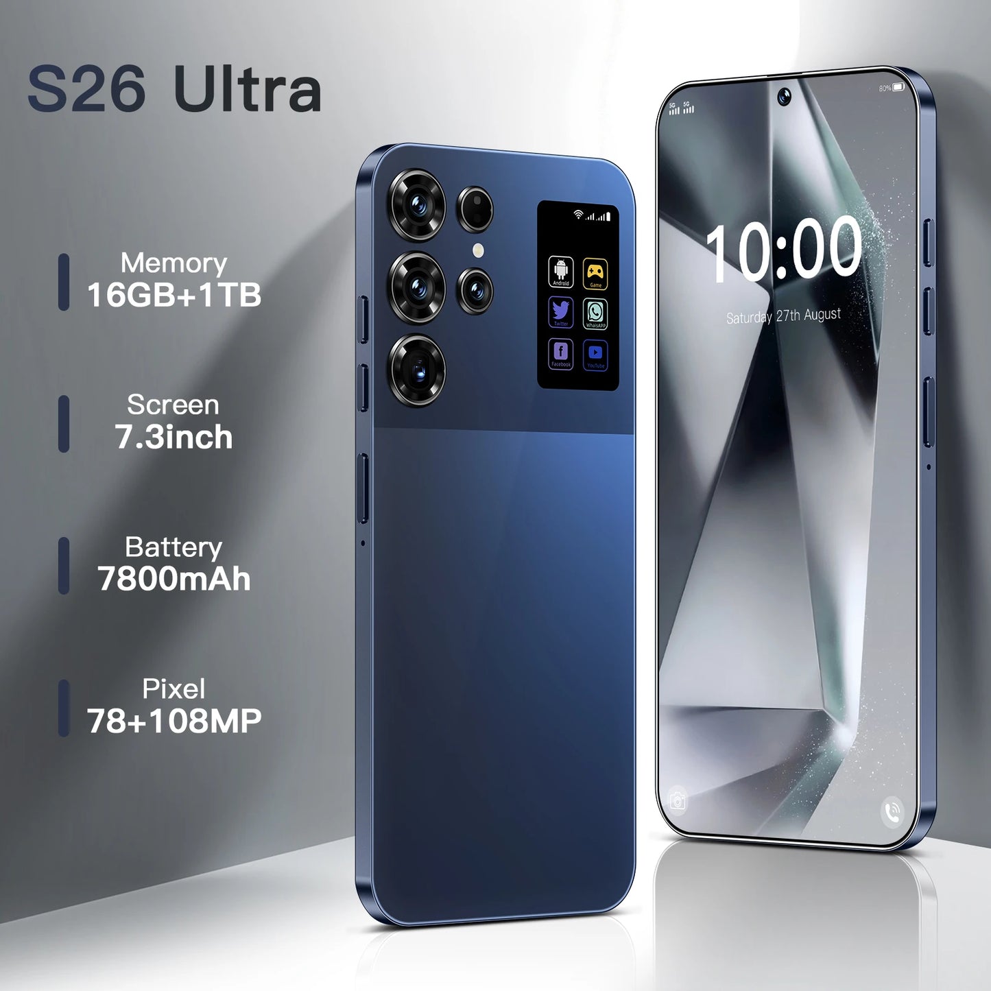 2025 New S26 Ultra Android 14 5G Smartphone 16+1TB 4G 5G 7.3inch HD Screen 72+108MP Dual Card Cell Mobile Phone