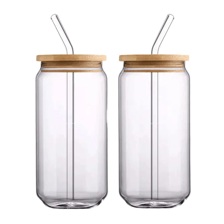 Personalized 12oz 16oz Frosted Beer Can Glass Tumbler Clear Mason Jar Glass Mug with Bamboo Lid Glass Straw for Business Gifts