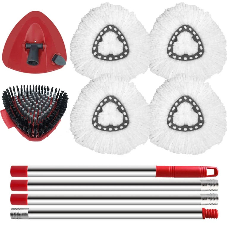 4 Pack Replaceable Mop Cloth with Deep Cleaning Brush&Handle Multi-Function Microfiber Mop Head Refills for Vileda EasyWring