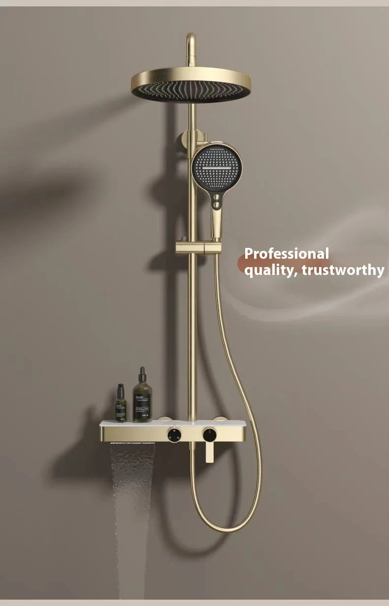 Cross-Border Household Toilet Large Waterfall Water Outlet ABS Chrome Soft Hot Cold Copper Brushed Gold Shower Suit Storage