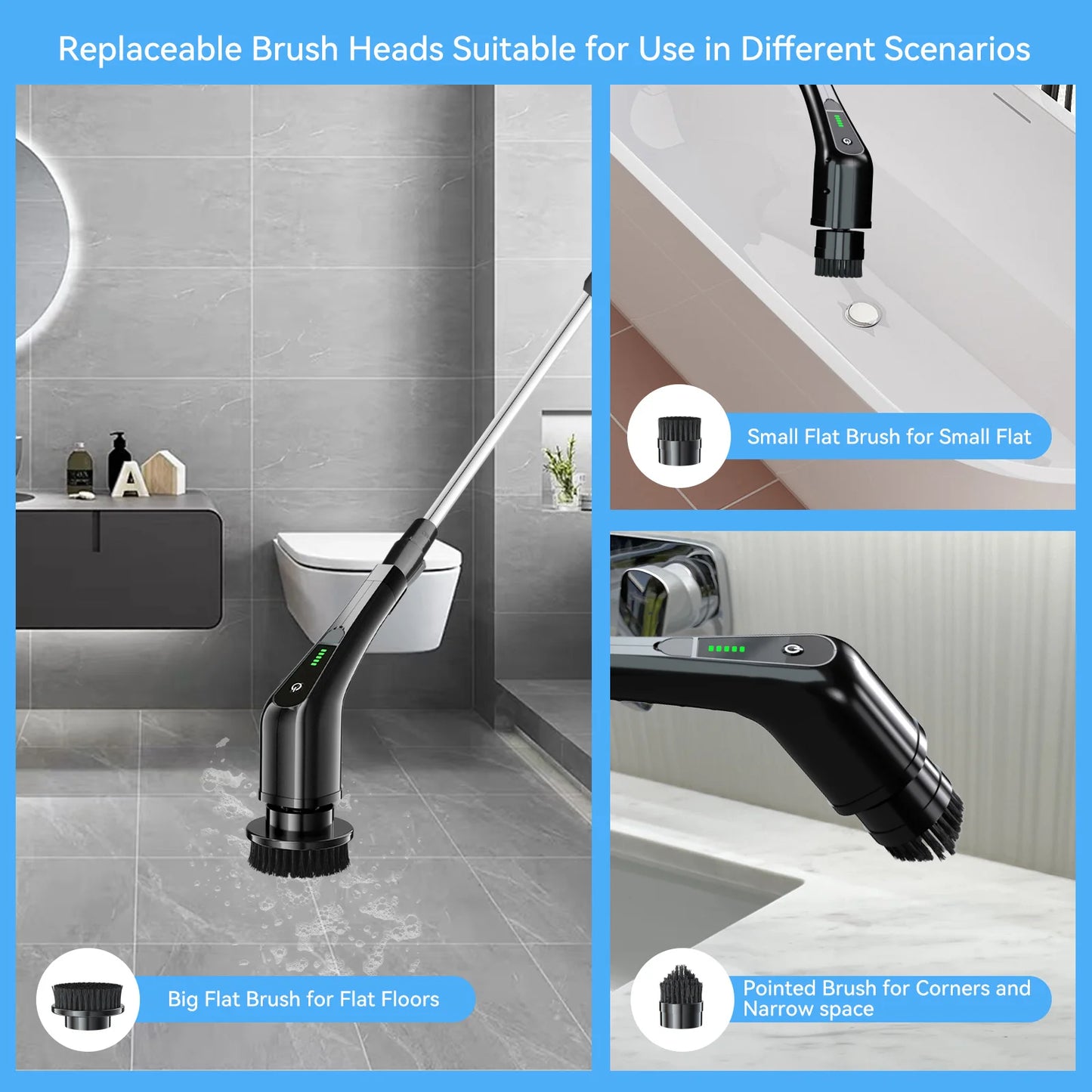 Electric Spin Scrubber, Electric Cleaning Brush for Bathroom 8 in 1 Replacement Brush Heads and Extension Handle