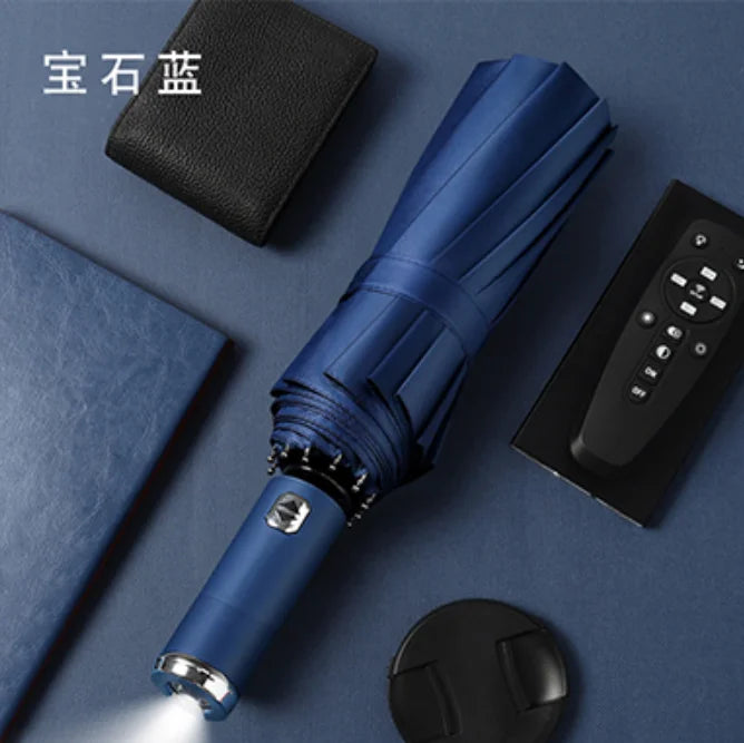 Hot Sale Multi-Color Foldable Automatic Umbrella with Built-in LED Light Handle for Outdoor Activities