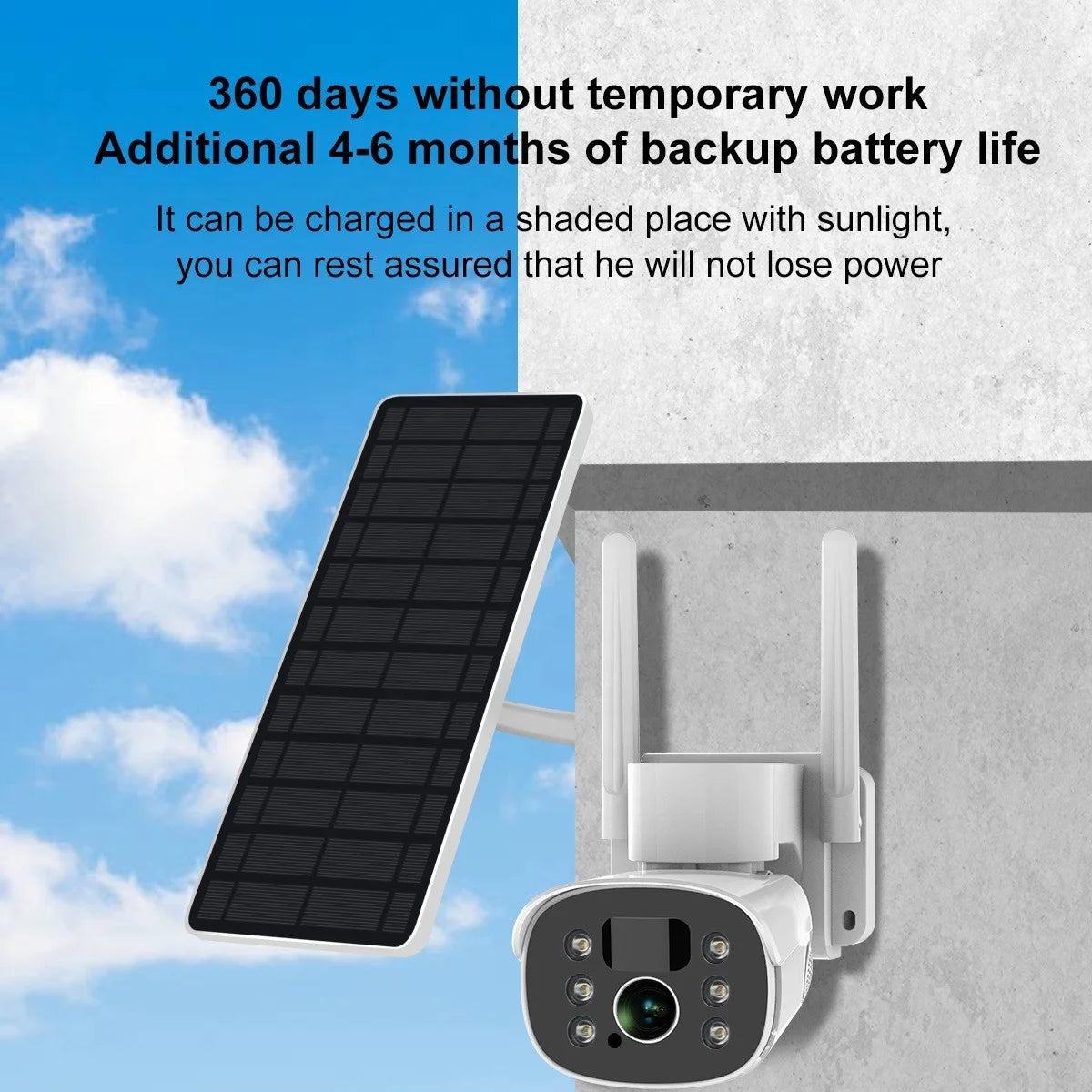 Outdoor Solar-Powered Wireless WIFI CCTV Network Camera Full Color Night Vision CMOS Sensor Low Power Battery Built-in Mic Cloud