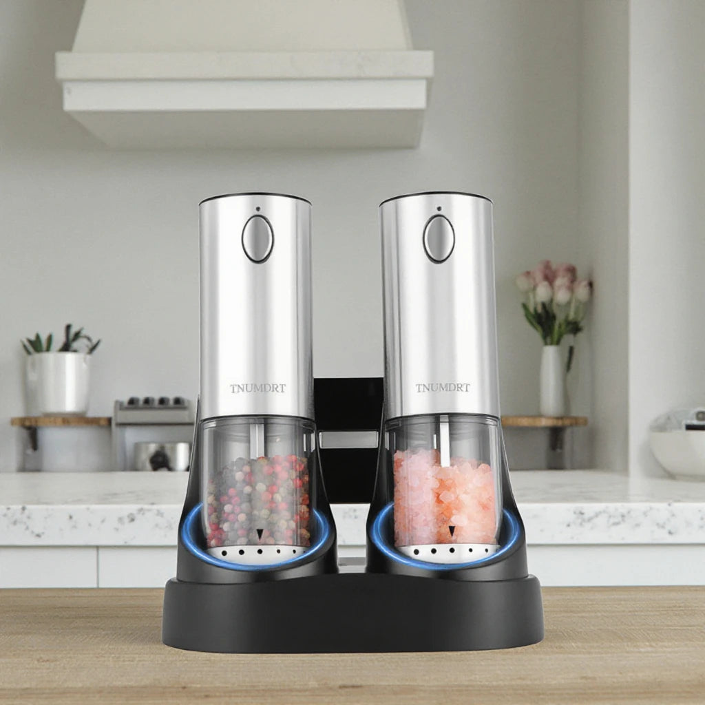 Electric Salt and Pepper Grinder Set, Rechargeable Automatic Salt and Pepper Mill  with 6 Adjustable Coarseness