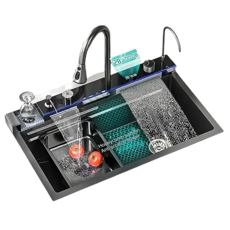 Modern Design Stainless Steel Single Bowl Kitchen Sink Faucet Easy Install Multi-Functional Home Kitchen Handmade Four Square