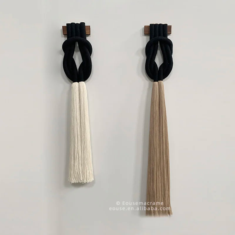 Handmade Black Knotted Design with Long Tassels Minimalist Macrame Wall Hangings Set for Kids' Room