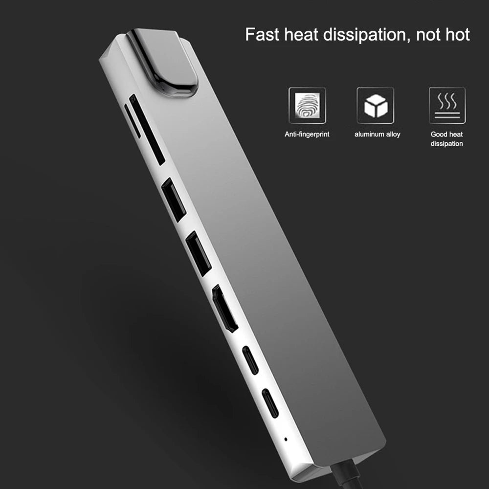 8-in-1 USB-C Docking Station USB 3.0 PD Hub With Charging Ethernet HDMI 4K TF/SD Card Reader for MacBook and Other Devices