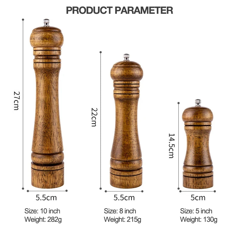Wooden Grinder Freshly Ground Black Pepper Grains Grinding Bottle Sea Salt Pepper Peppercorns Pepper Household Seasoning Bottle
