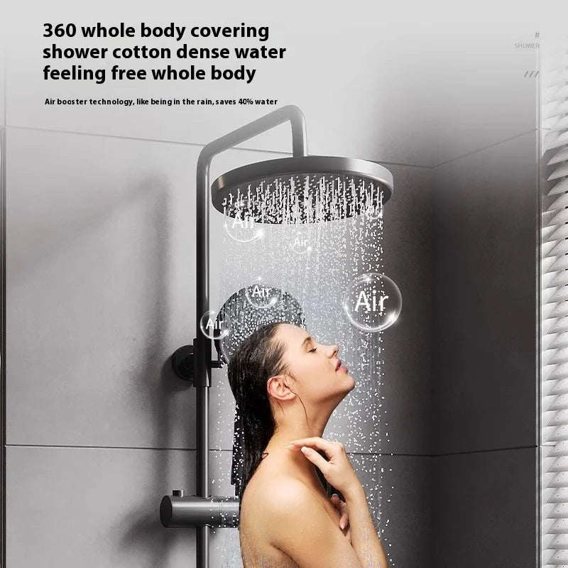 Gun Grey All-Copper Household Bathroom Shower Set Simple Design Ceramic Metered Faucets Chrome Shower Booster