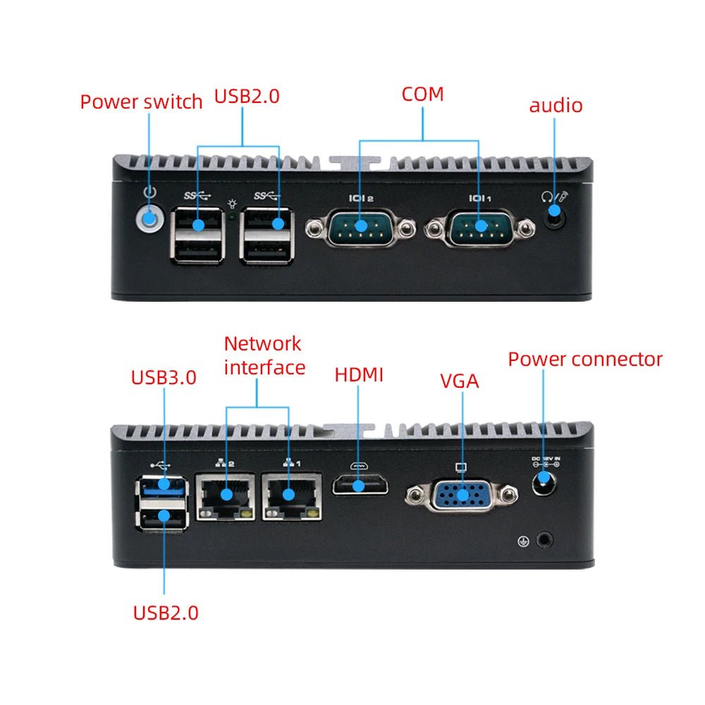 HVAEIPC Factory OEM Mini PC Elkhart Lake Ce-Leran J6412 VGA HD Mini-PCIe 64GB DDR5 RJ45 Supports WIN 11 Linux Industrial Desktop