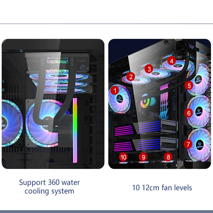 2022 ATX M-AXT RGB Fan LED Lights PC Gaming Computer Case Desktop