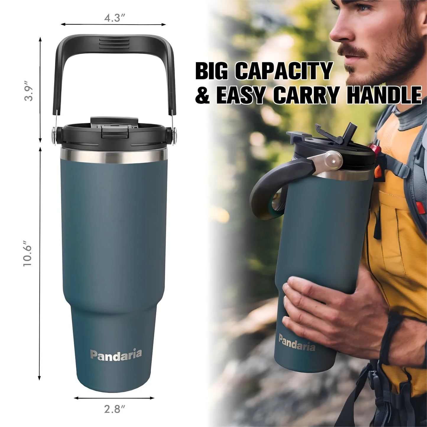FBA Warehouse Ready Stock 40oz Powder Solid Color Coated Vacuum Insulated Tumbler With Handle and Lid