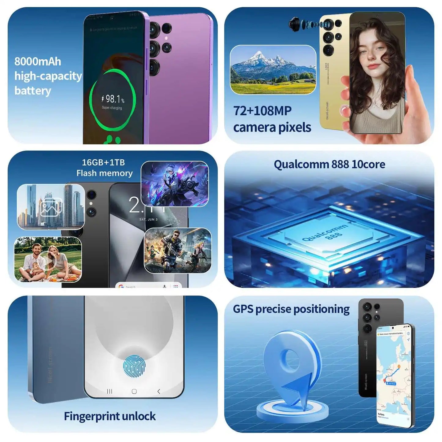 Original Unlocked S26 Ultra Smartphone 7.3 Inch Full HD Screen 16GB+1TB Memory Android 15 108MP Rear Camera Face ID LTE CDMA