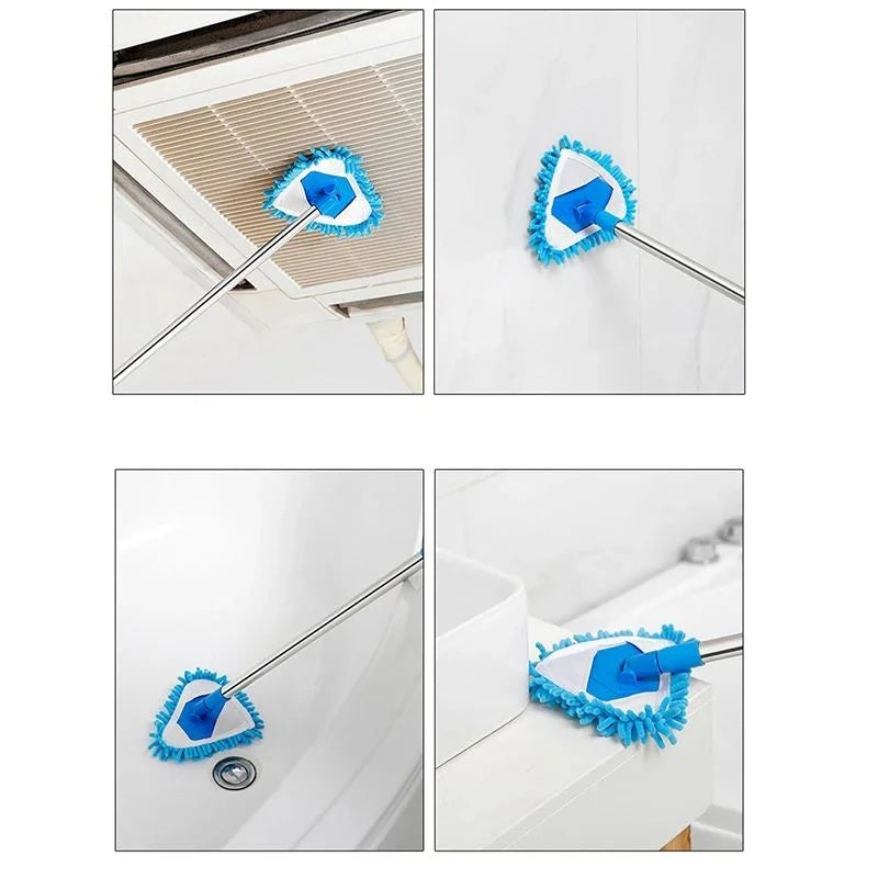 360 Degree Microfiber Dust Wall Mop Stick with Extensible Magic Handle Indoor Cleaning Flat Triangle Plastic Broom