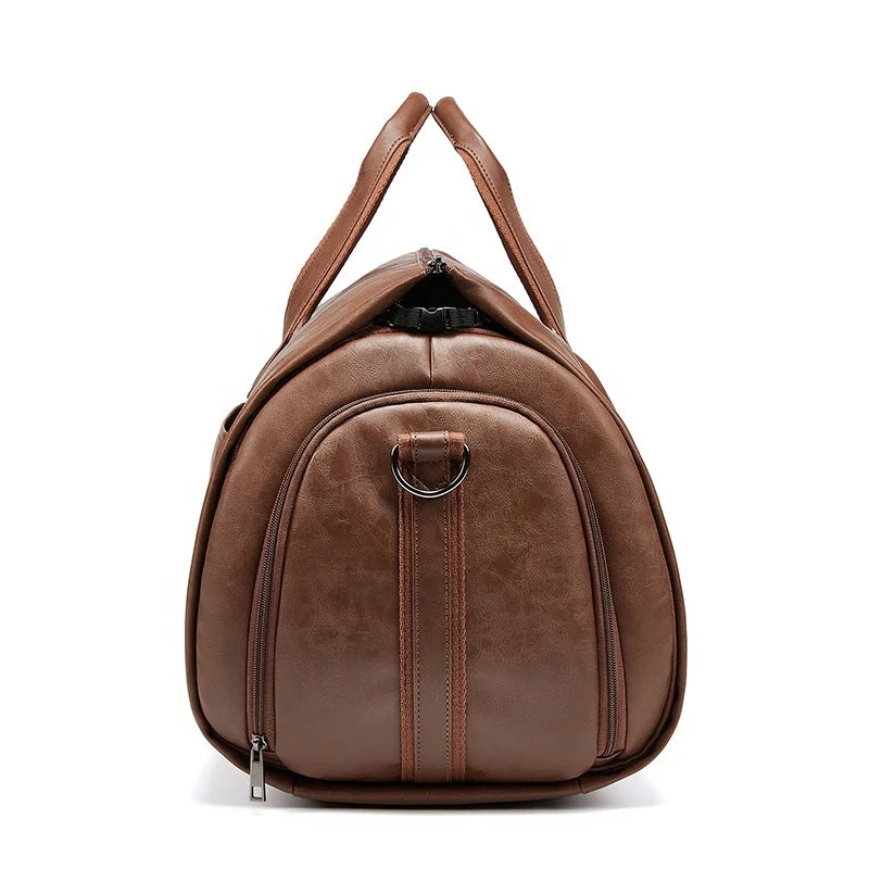 Wholesale Outdoor PU Leather Luggage Travel Bag Business Suit Bag Men Duffel Travelling Bag