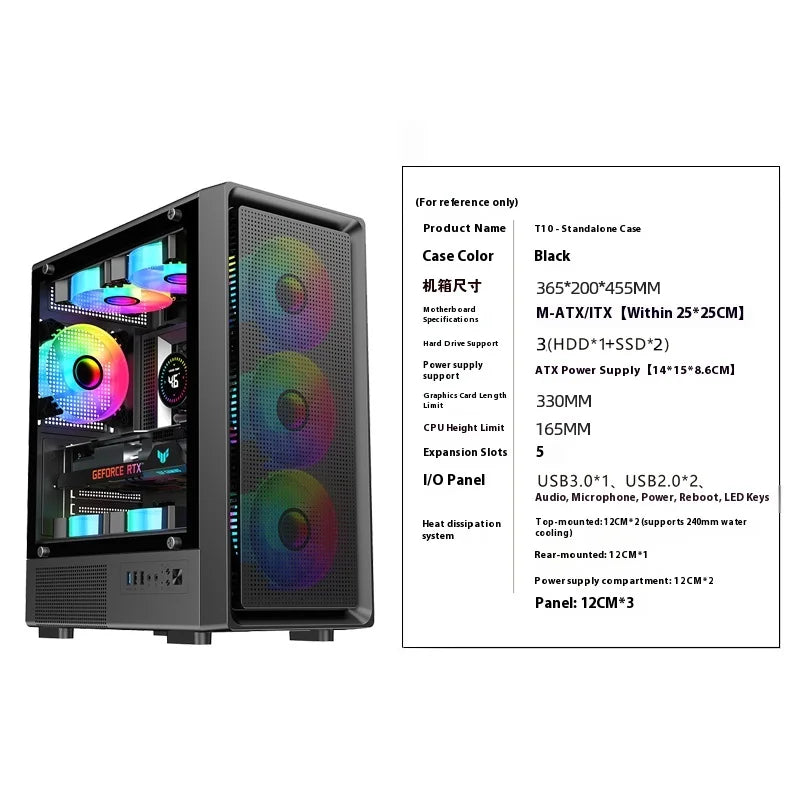 T10 Nine-Tailed Fox 240mm Water-Cooled Glass Side ATX/DIY Shell Matx Desktop Computer Case for Gaming Transparent Side for