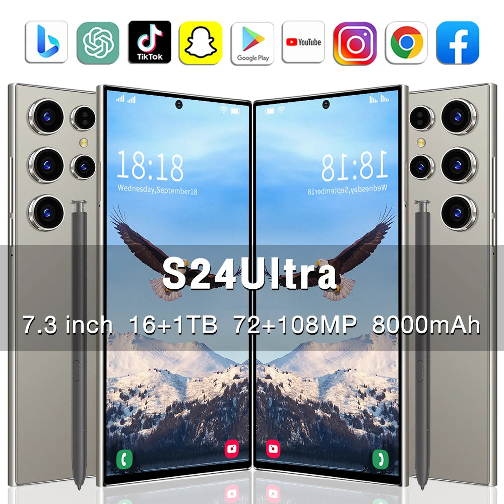2025 NEW Cellphone Original Unlocked Dual Card 5G Smart Phone HD 5G Cellphone Android 14 S24 Ultra 16GB+1TGB Smartphone