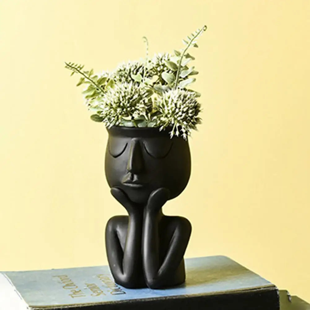 Human Think Face Ceramic Plants Flower Pot Vase Planter Tabletop Home Crafts Display Window Model Room Soft Decoration