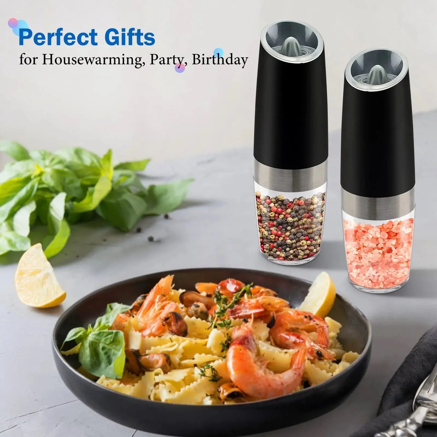 Electric Portable Gravity Salt and Pepper Grinder Set Mill with LED Light Automatic Pepper Grinder