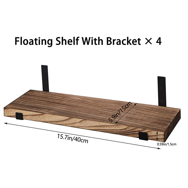 Country Style 4-Piece Set of Wooden Floating Shelf Wall Decoration Frames for Bathroom Kitchen Bedroom Living Room