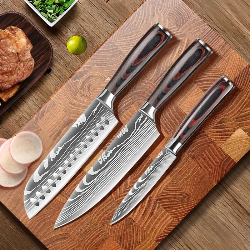 Japanese Stainless Steel Kitchen Knife Set Pakka Wood Handle Japanese Chef Knives Metal Fruit Nakiri Paring Knife Set