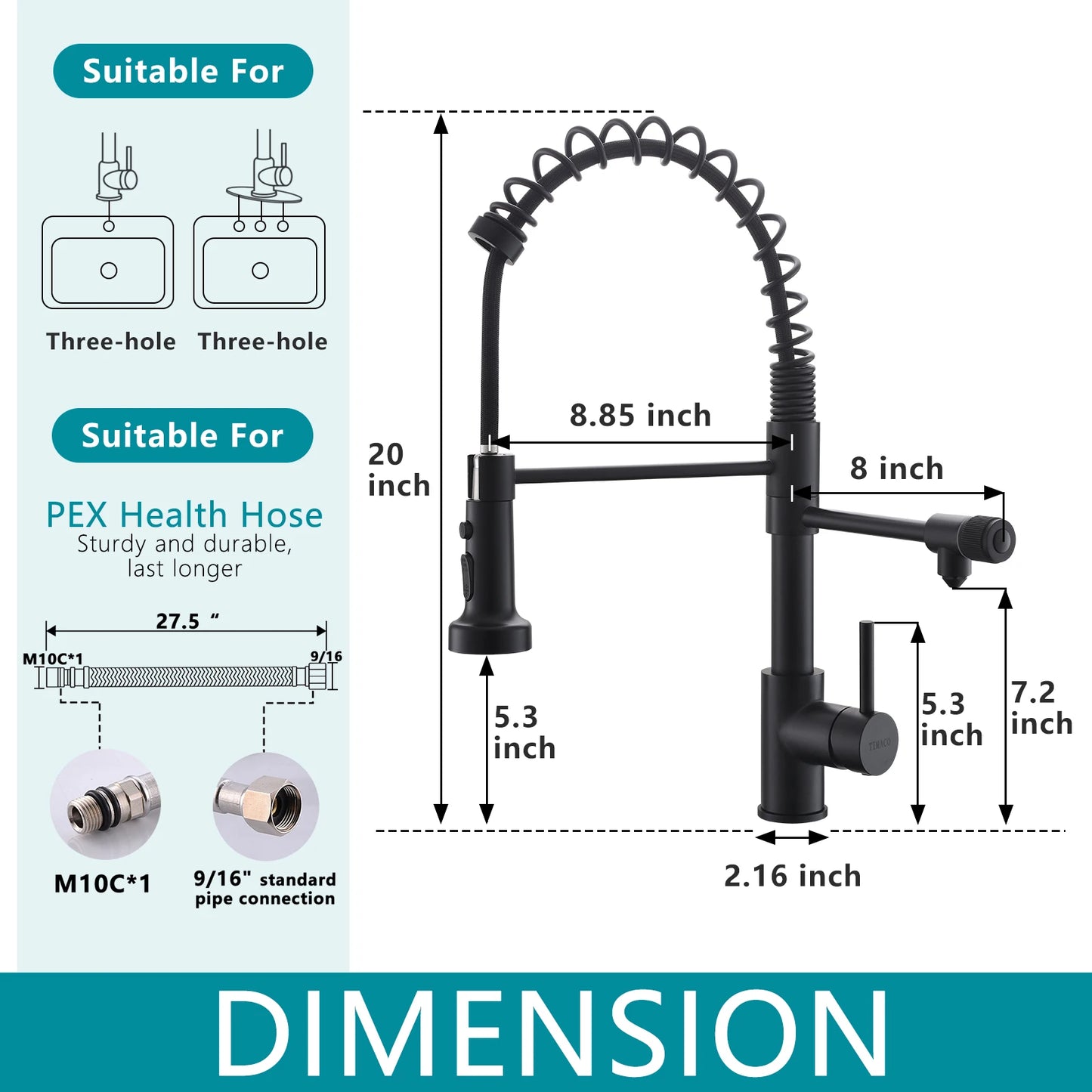 3 Way Spring Kitchen Faucet with Purified Water Filter Hot and Cold Water Black Kitchen Sink Mixer Tap Faucet Pull Down Sprayer