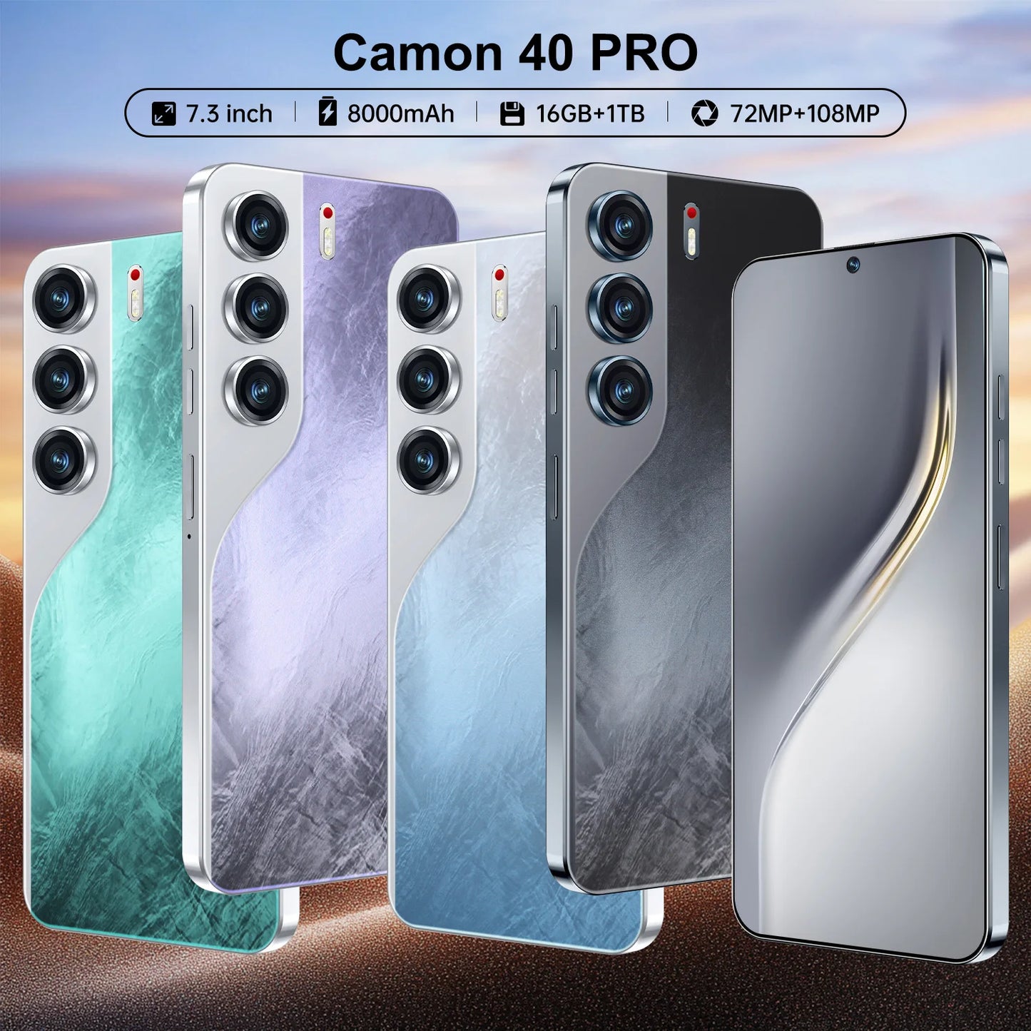 2025 New Camon 40 Pro Cellphone 16GB+1TB Smartphone Unlocked Dual Card 5G Phones 7.3inch HD Hd Screen Mobile Phones