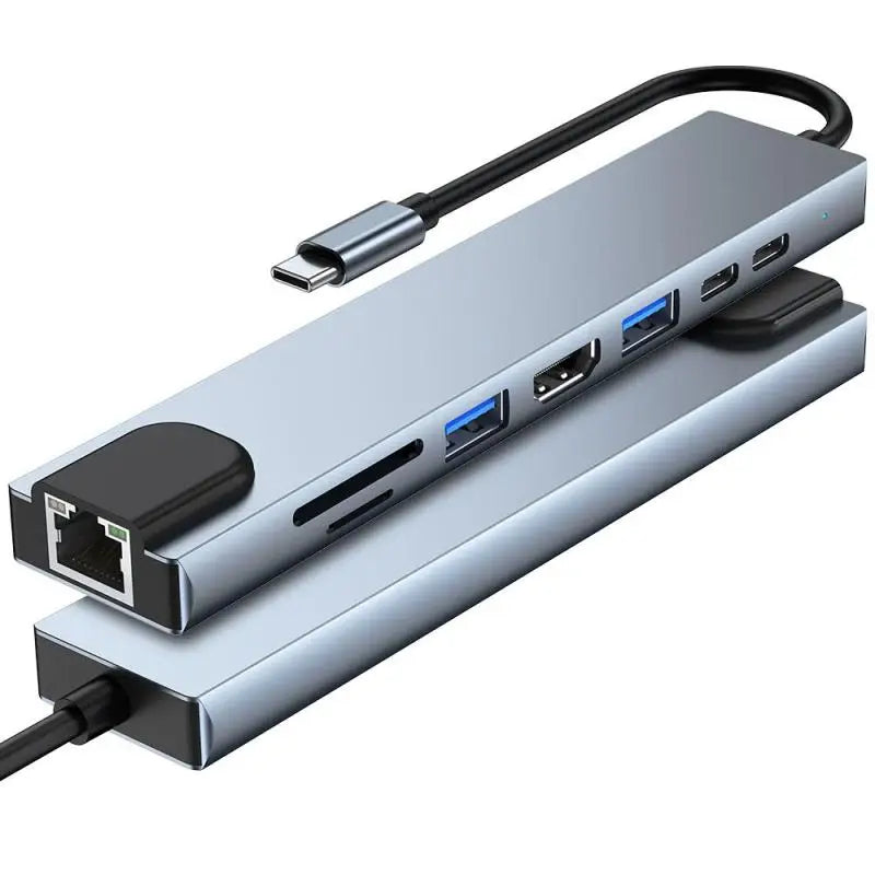 8-in-1 USB-C Docking Station USB 3.0 PD Hub With Charging Ethernet HDMI 4K TF/SD Card Reader for MacBook and Other Devices