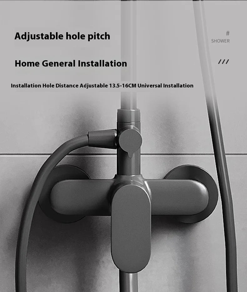 Gun Grey All-Copper Household Bathroom Shower Set Simple Design Ceramic Metered Faucets Chrome Shower Booster