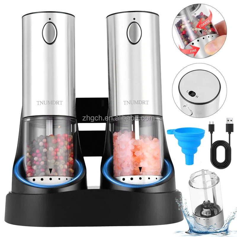 Electric Salt and Pepper Grinder Set, Rechargeable Automatic Salt and Pepper Mill  with 6 Adjustable Coarseness