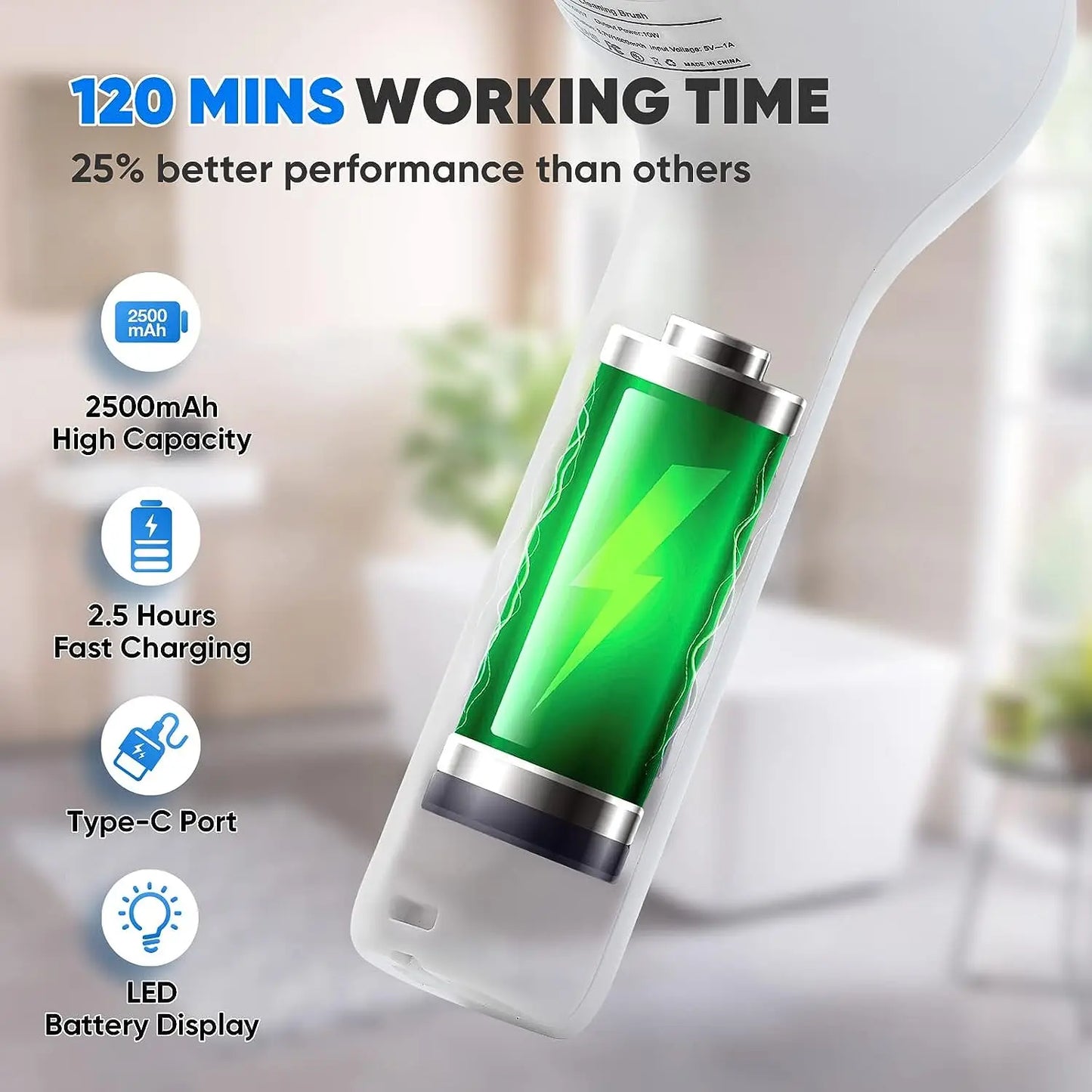 IPX7 Waterproof Electric Cordless Shower Scrubber Dual Speed with 5 Replaceable Brush Heads Convenient Cleaning Equipment