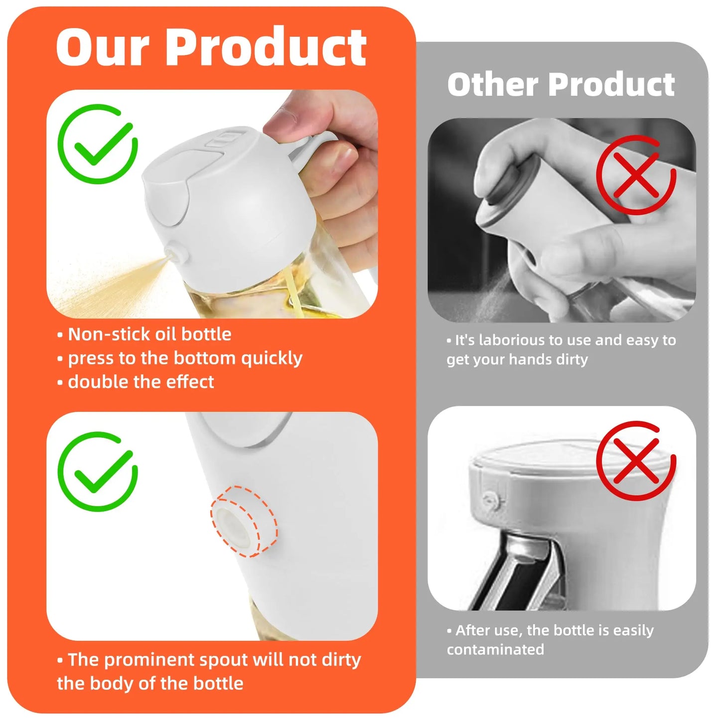 Mothers Day Gift Cooking Kitchen Salad Barbecue 16oz 2 in 1 Oil Sprayer Bottle Olive Oil Dispenser Bottle