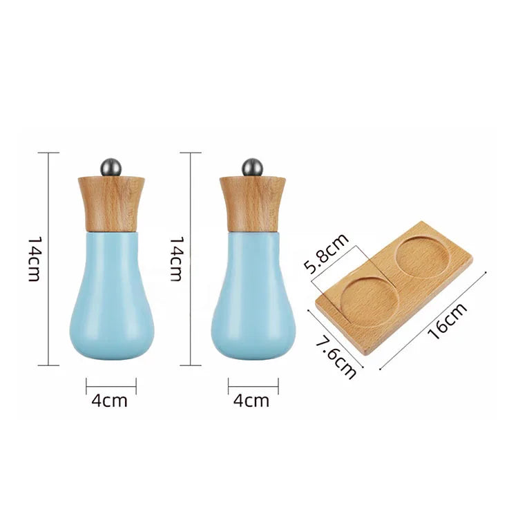 New Product Wood Salt and Pepper Grinders Set Blue Kitchen Spice Mill with Adjustable Coarseness Ceramic Core