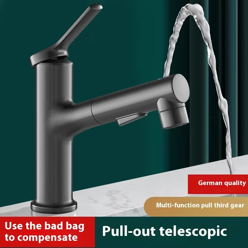 Modern All Copper Pull-Out Basin Faucet Hot Cold Single-Handle Design for Household Washbasin Bathroom Cabinet Toilet Wash Basin