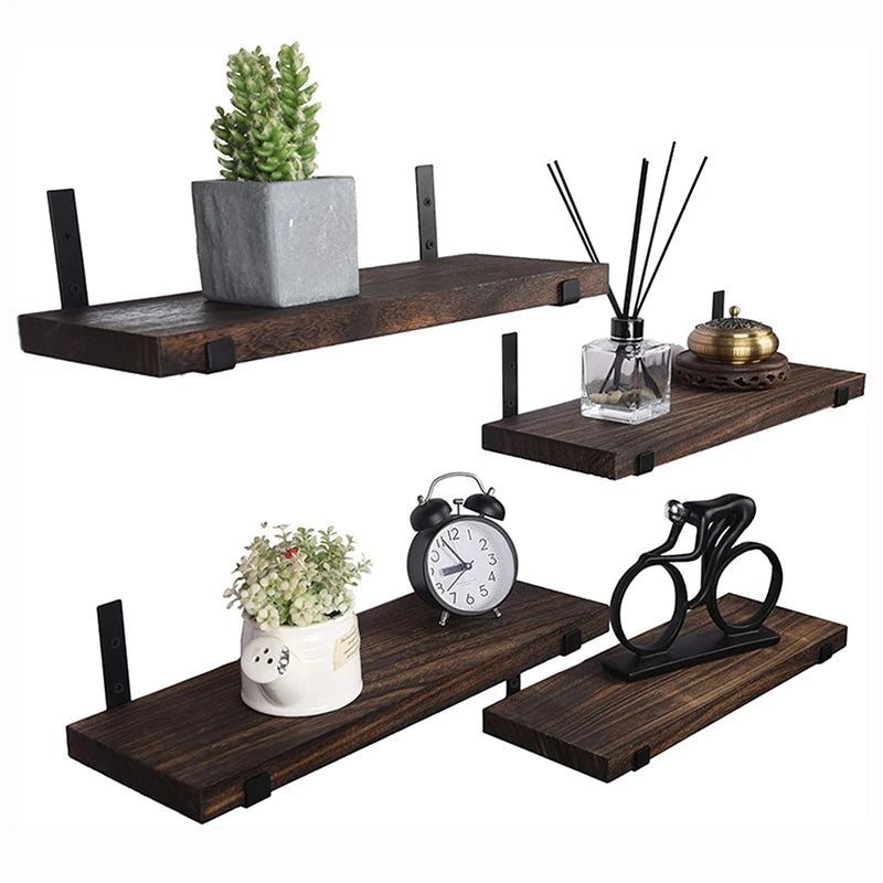 Country Style 4-Piece Set of Wooden Floating Shelf Wall Decoration Frames for Bathroom Kitchen Bedroom Living Room