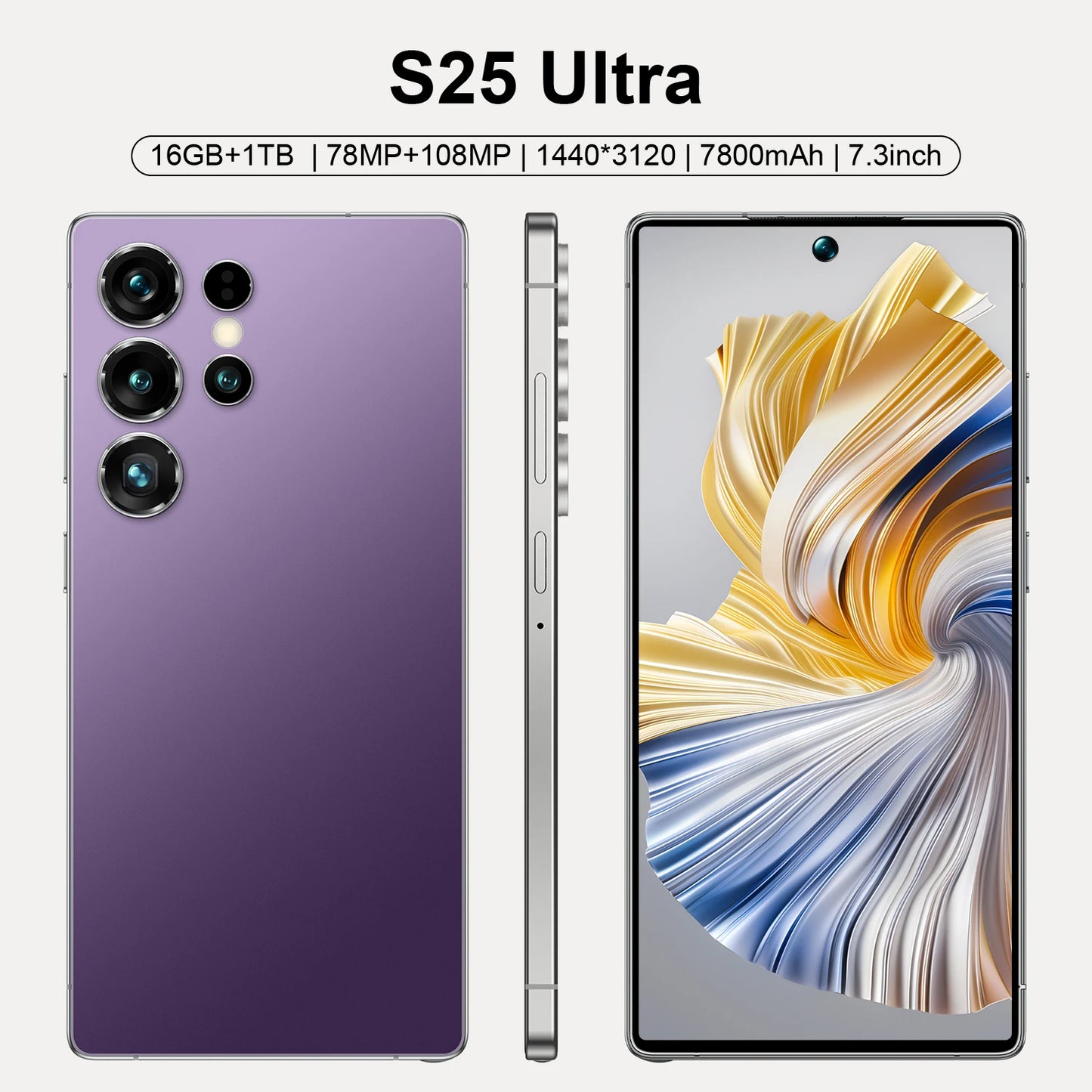 Hot Selling S25 ULTRA 16GB+1TGB 7.3 Inch Phone Original Full Display Android 14.0 Mobile Cell Smart Phone