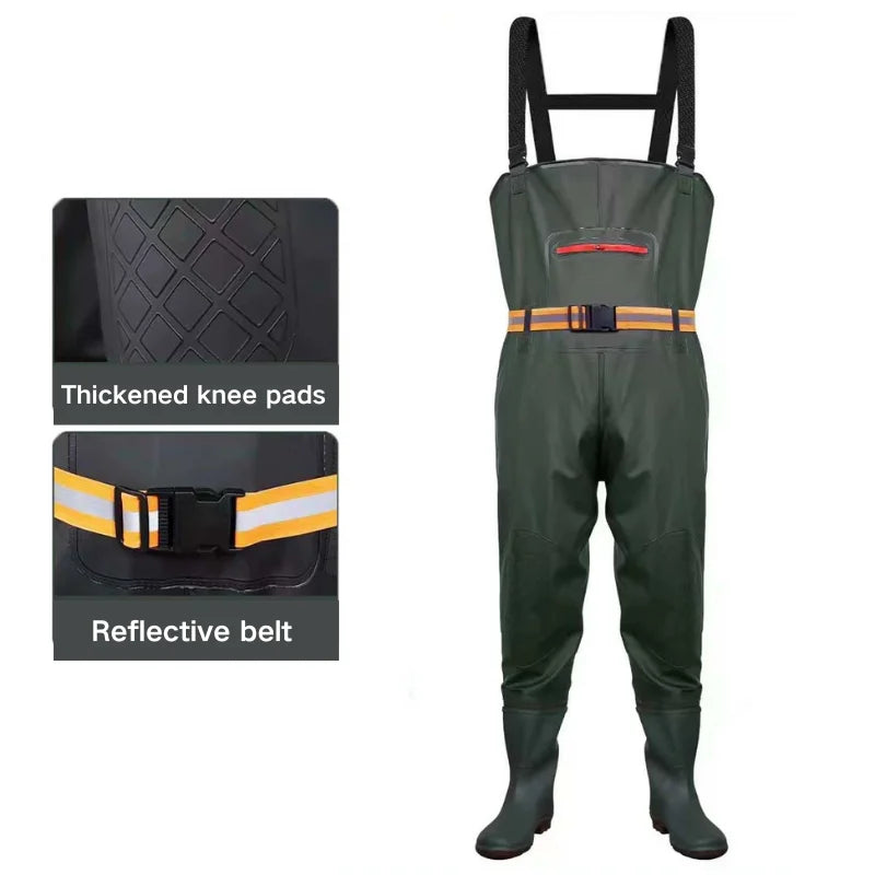 Unisex Nylon Chest Waders with Steel Toe Boots Green  Waterproof Performance Gear for Men-for Fishing and Hunting