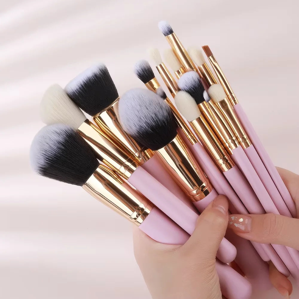 Custom 15-Piece Vegan Synthetic Pink Makeup Brush Set High Quality Product
