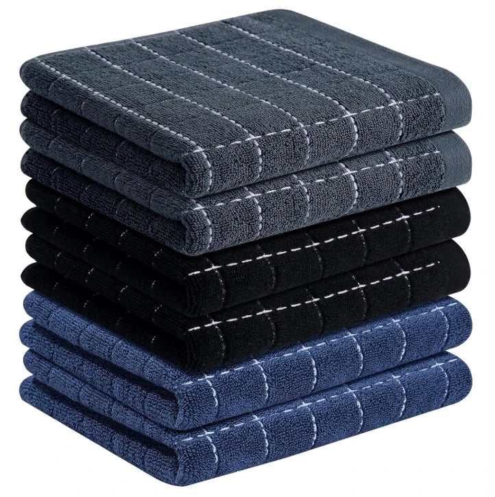 Ultra-Soft Absorbent Lint-Free Dark Checkered Kitchen Towels