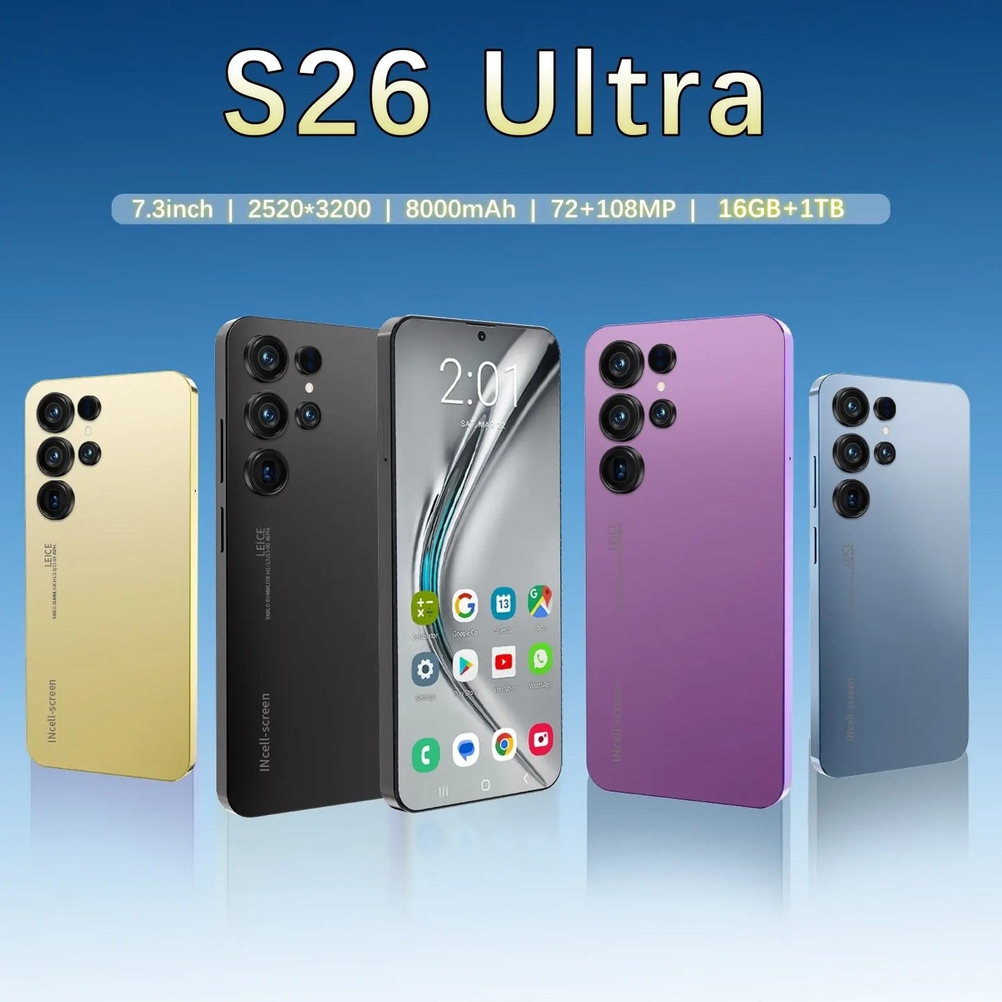 Original Unlocked S26 Ultra Smartphone 7.3 Inch Full HD Screen 16GB+1TB Memory Android 15 108MP Rear Camera Face ID LTE CDMA