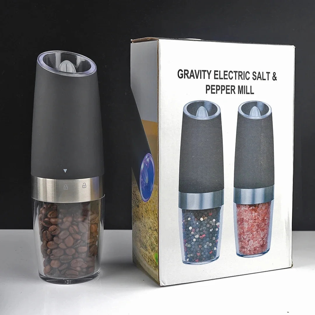 Electric Portable Gravity Salt and Pepper Grinder Set Mill with LED Light Automatic Pepper Grinder