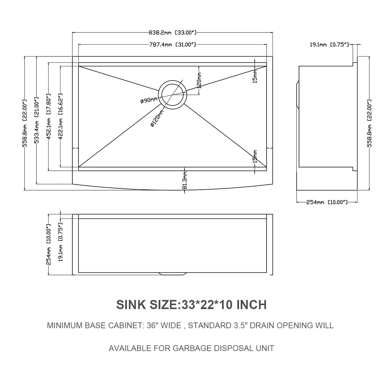 16 Gauge 33-Inch  Brushed Stainless Steel Apron-Front Farmhouse Kitchen Sink with Workstation for Kitchens